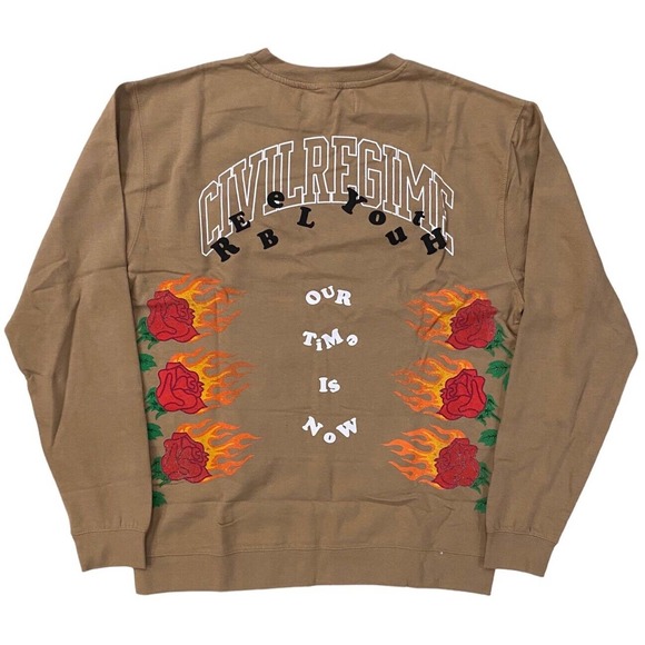 Civil Regime Men's (S.I.N.) Burning Time Crewneck Sweatshirt in Sandstone - Picture 1 of 2